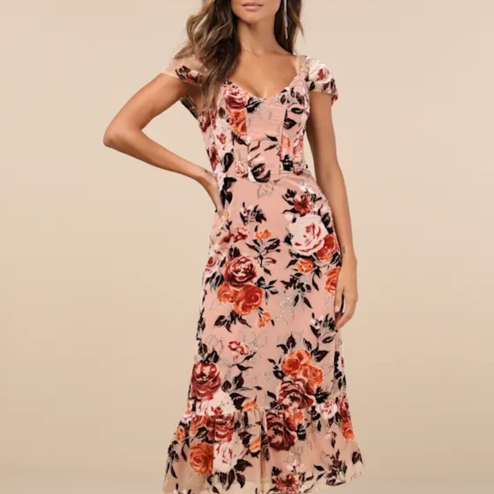 Lulu's Floral Midi Dress in Pink and Red